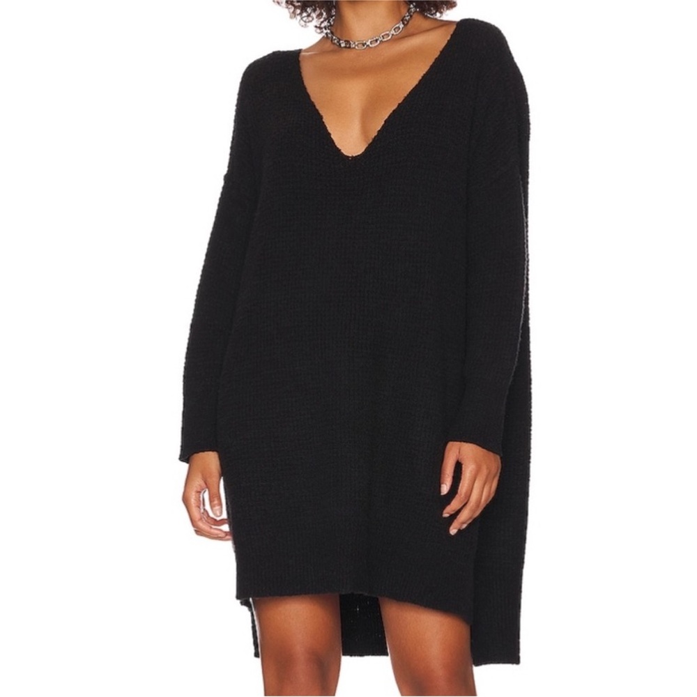 Free People Black V-Neck Oversized Sweater Dress